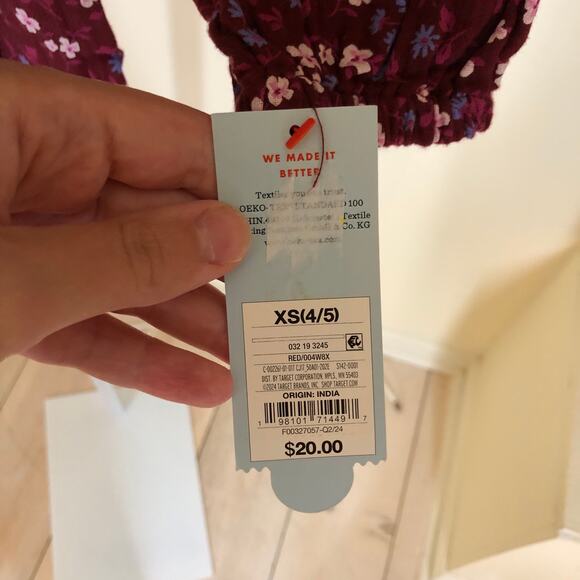 Cat & Jack NWT Girls' Maroon Smocked Floral Dress Size XS (4/5) - Picture 2 of 7